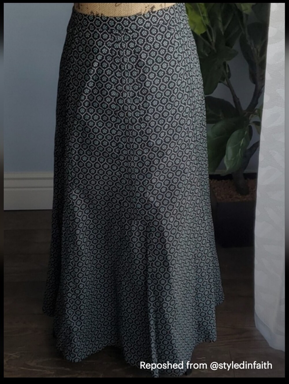 Geometric Floral Flaired Long Skirt 100% Cotton